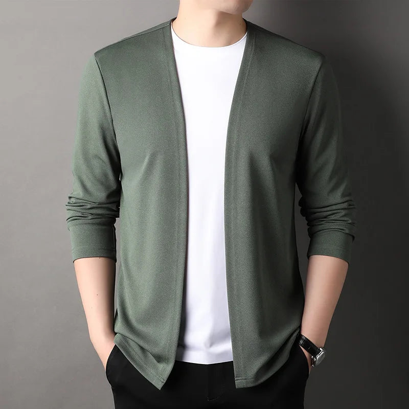 Spring Autumn Knit Cardigan Men Fashion Solid Color Stand.