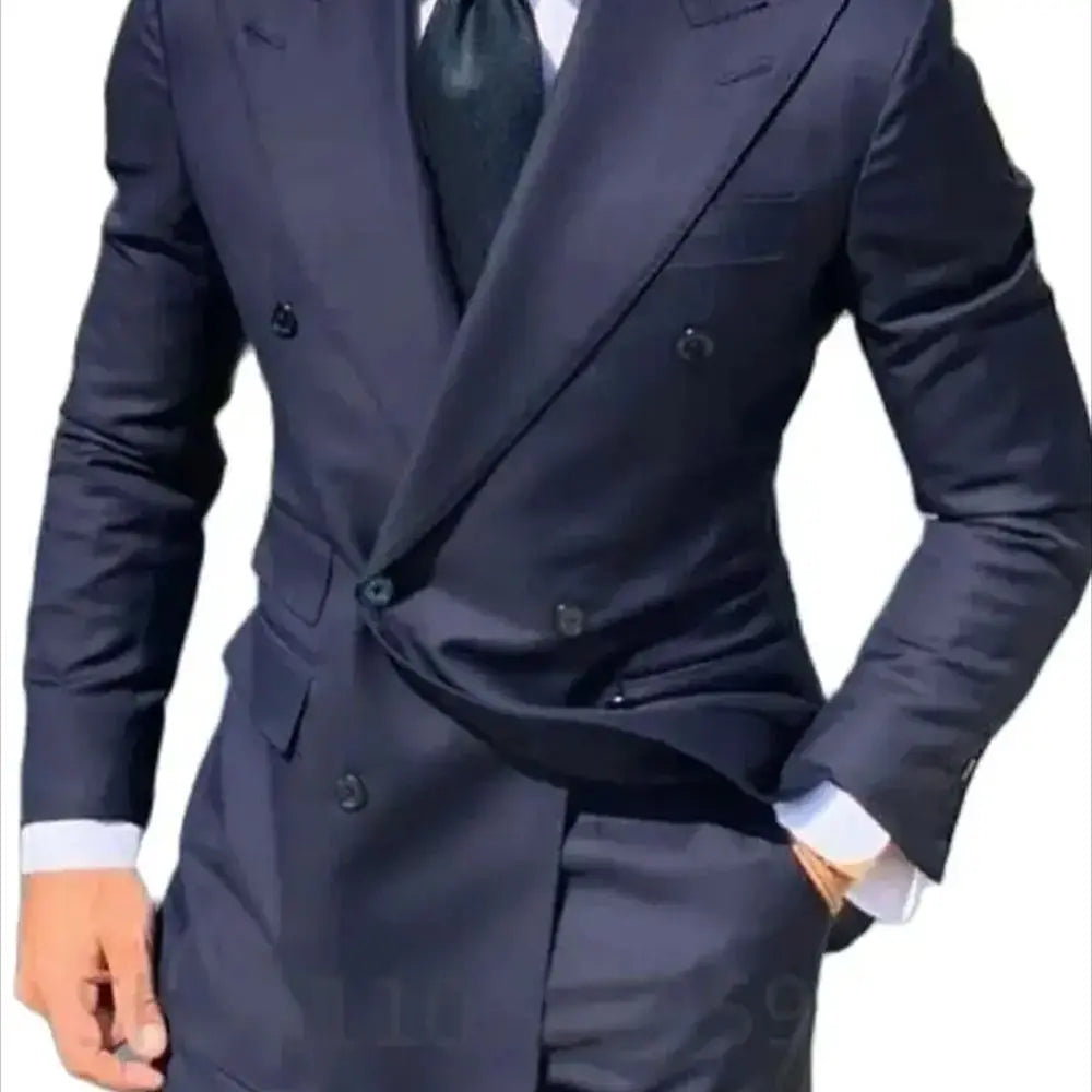 1 Piece Navy Blue Double Breasted Jacket Only Costume Homme Men .