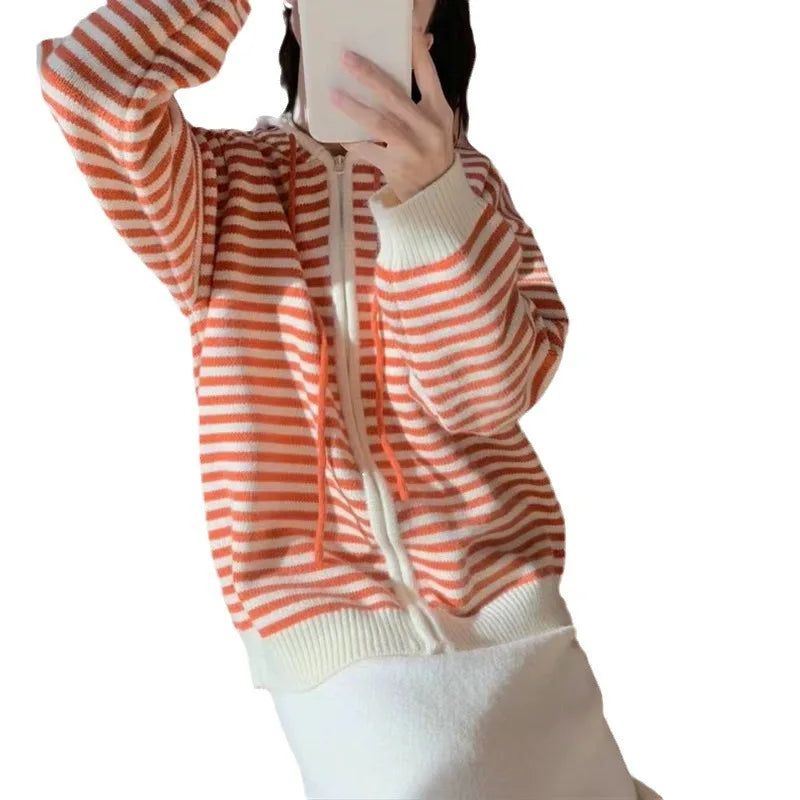 Striped Knit Cardigan Autumn and Winter New Loose Sweet.