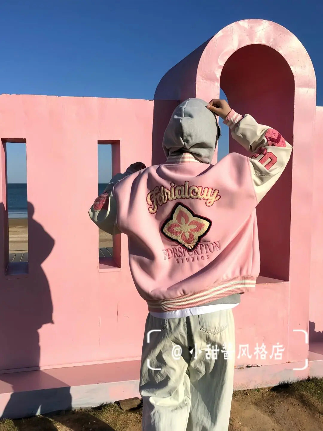 pink baseball uniform for women INS spring sweet girl jacket .