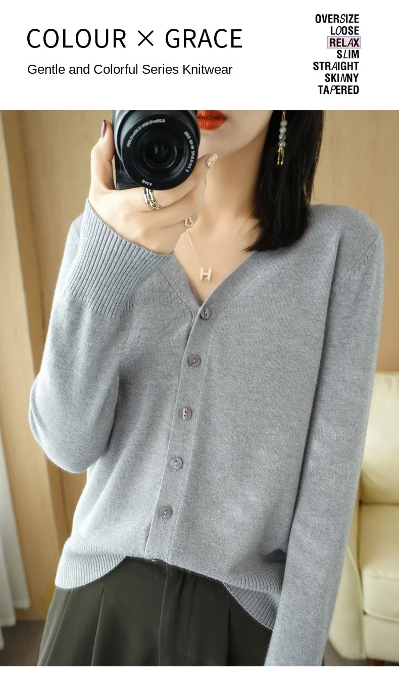 Cashmere Knit Cardigan V-Neck Solid Color Fashion High-Grade Comfortable.