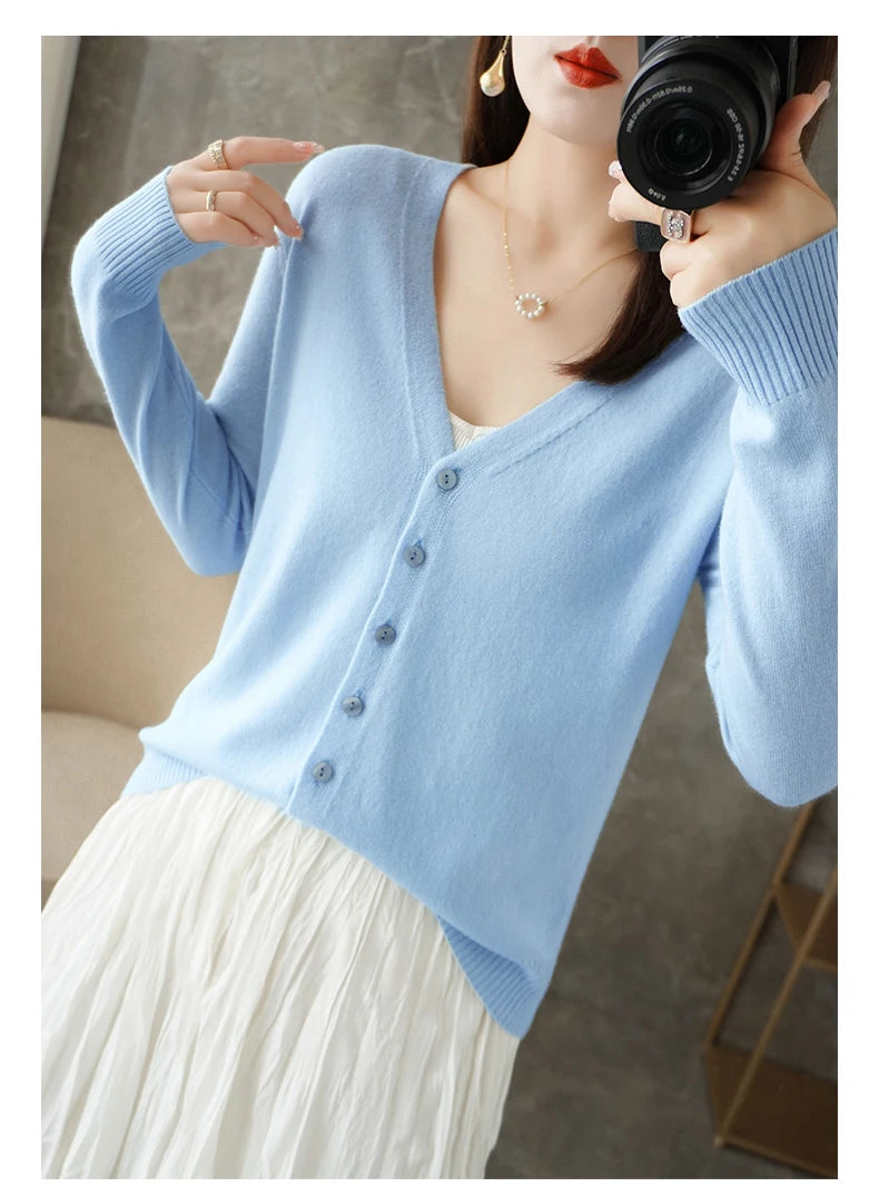 New V-Neck Temperament Small Fragrant Wind Women Loose Sweater .