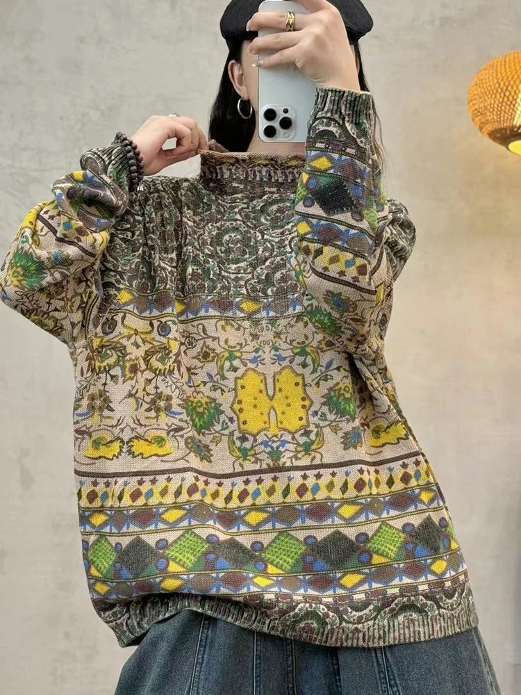 Amax luluE Fashion Pullover Woman Winter Printed Loose.