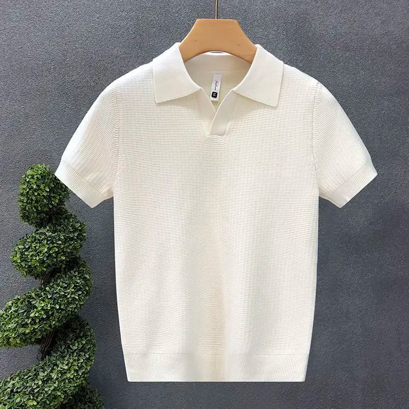 Men's Polo Shirt, Korean Style Slim Fit Collar Solid Color Casual Thin Sleeve Trendy Knit Top