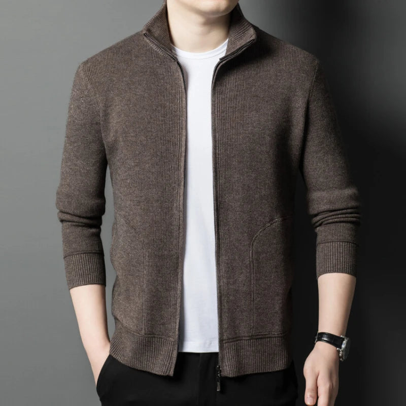 Solid Color Long-sleeved Stretch Cardigan for Men,