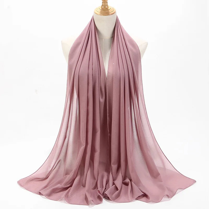 180*75cm Bronzing Muslim Chiffon Hijab Shawls Scarf Women Solid Color Head Wraps Women Hijabs Scarves Ladies Foulard Femme Veil