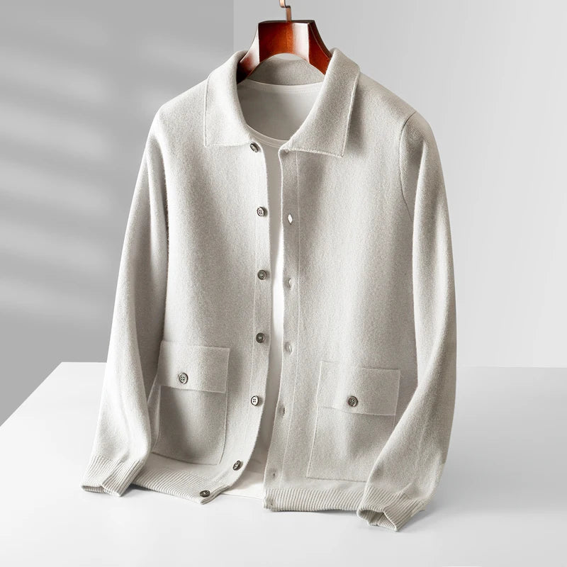 Autumn/Winter Cashmere Cardigan Men's Polo Neck Sweater.