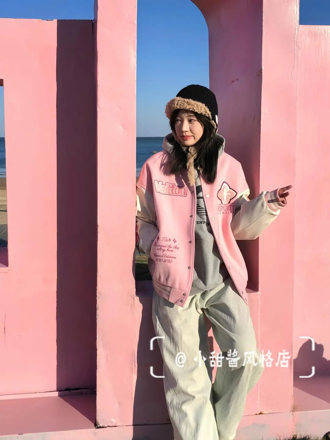 pink baseball uniform for women INS spring sweet girl jacket .