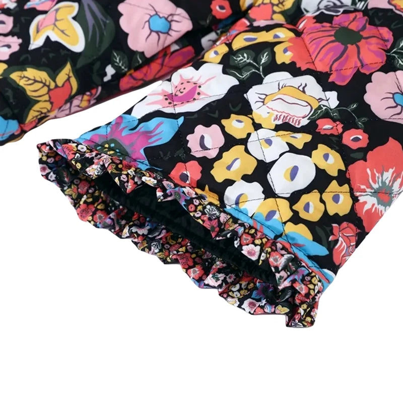 Maemukilabe Floral Print Loose Quilted Jacket .