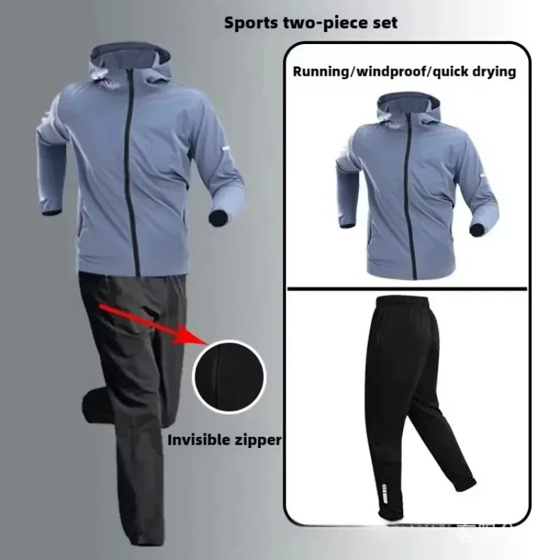 Autumn/Winter Men's Outdoor Running Fitness Morning Jogging Sports Quick-Dry Windproof Cycling Training Jacket and Tracksuit