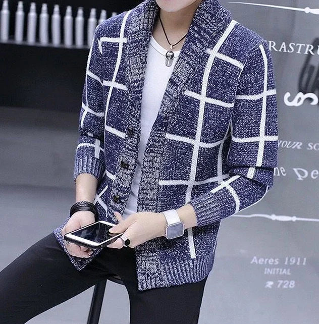 Man Clothes Cardigan Knitted Sweaters for Men No Hoodie Patchwork.