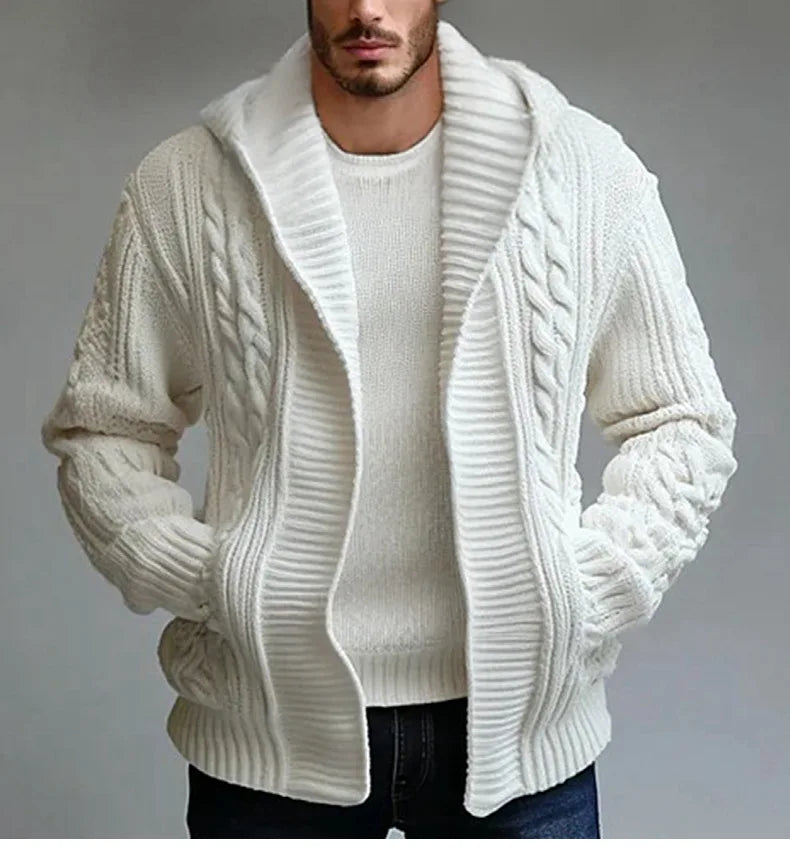 Men Cardigan Sweaters Hooded Coat Full Sleeve Solid Coats Casual .