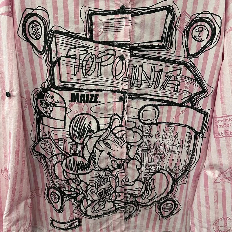 Spring and Summer New Cartoon Design Striped Long-sleeved Shirt Women's