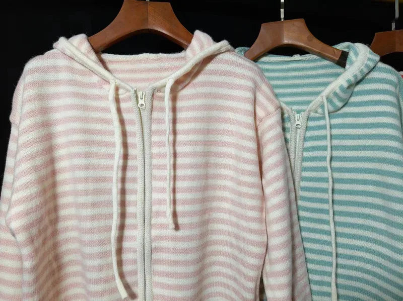 Striped Knit Cardigan Autumn and Winter New Loose Sweet.