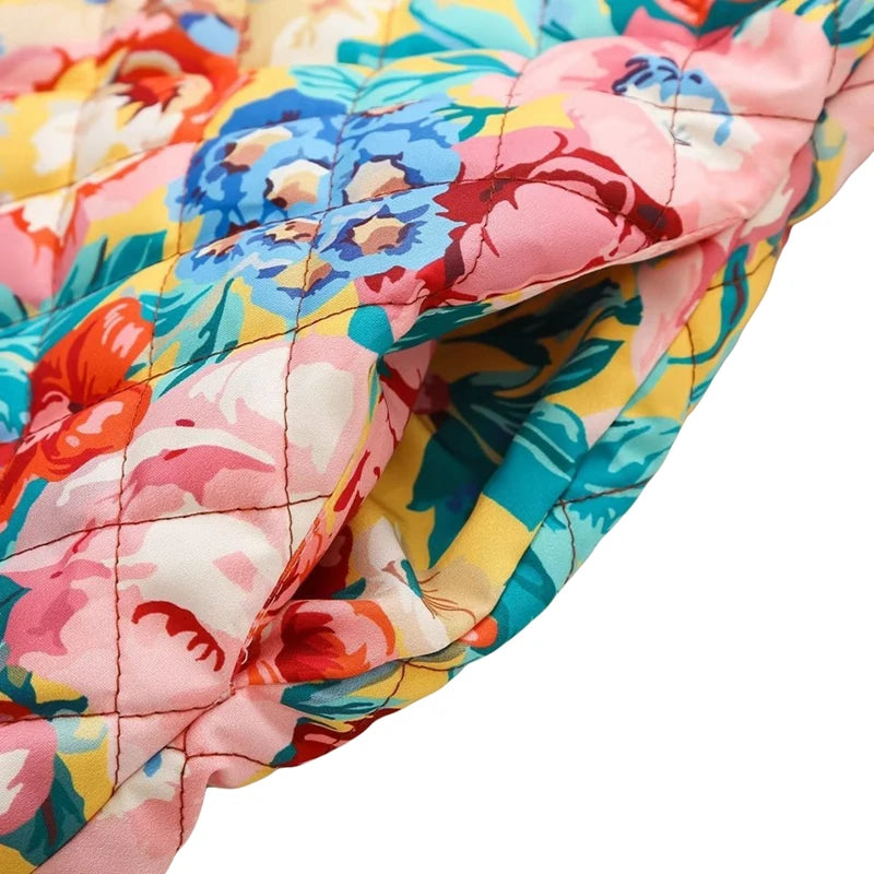 Maemukilabe Floral Print Loose Quilted Jacket .