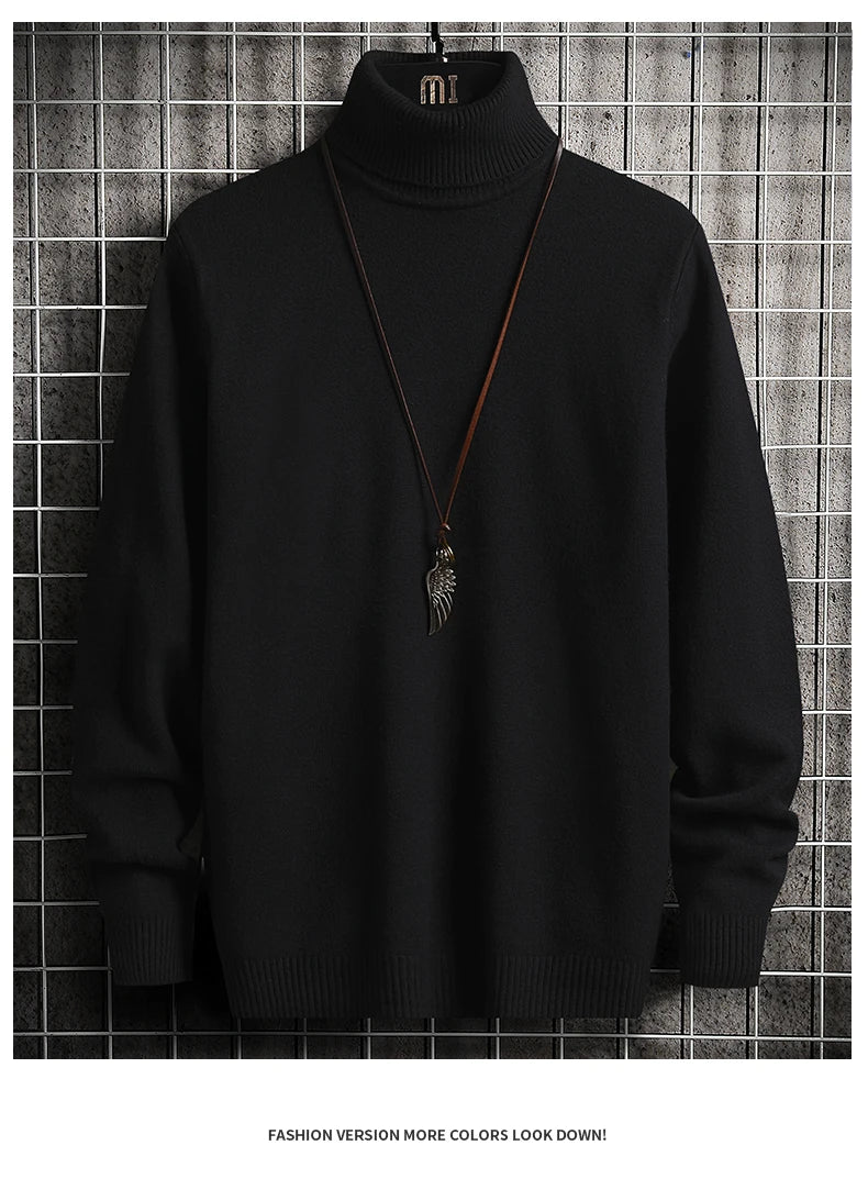 Men Pullovers Knitted Sweaters Turtleneck Solid Tops .