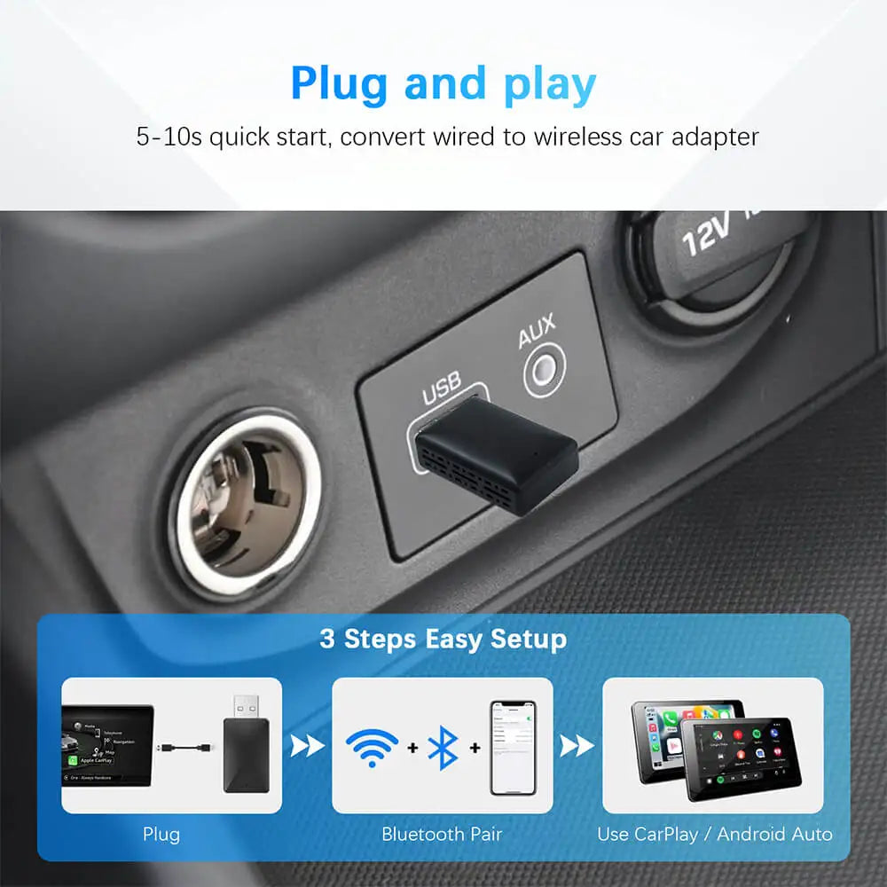 2in1 Wired to Wireless CarPlay Android Auto Adapter.
