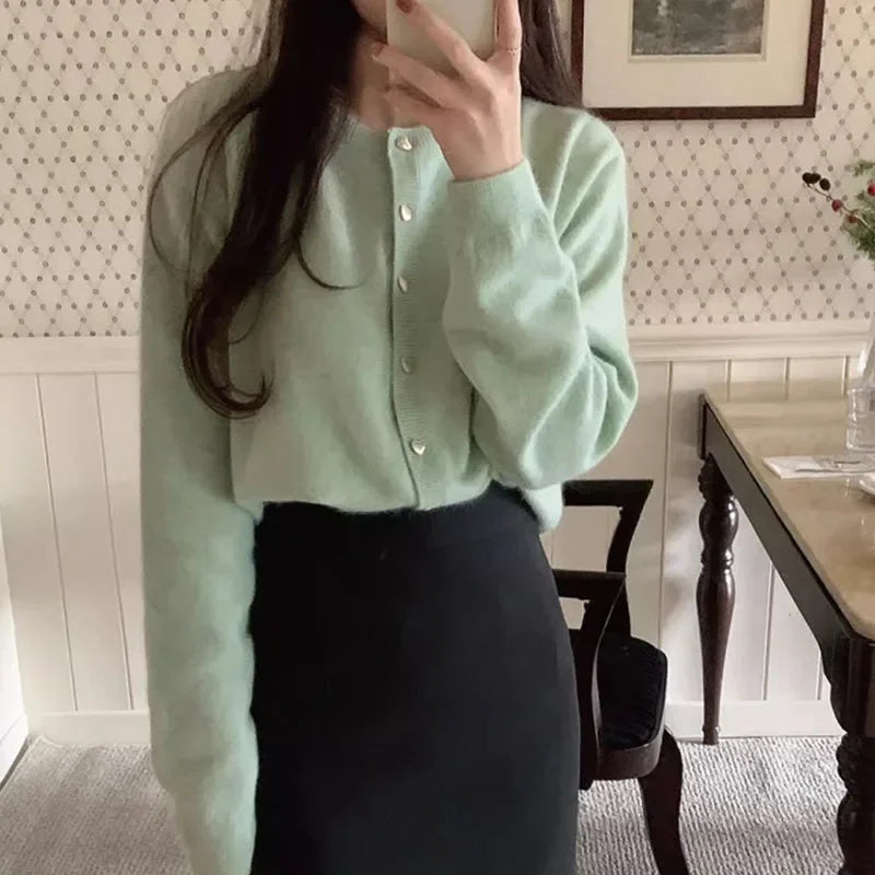 Women Cardigans Sweater  Autumn Winter O-Neck Long Sleeve.