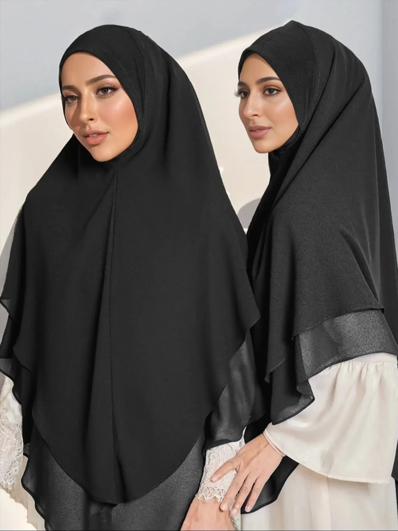 Ready to Wear Instant Hijabs Double layered Chiffon Solid Headscarf.