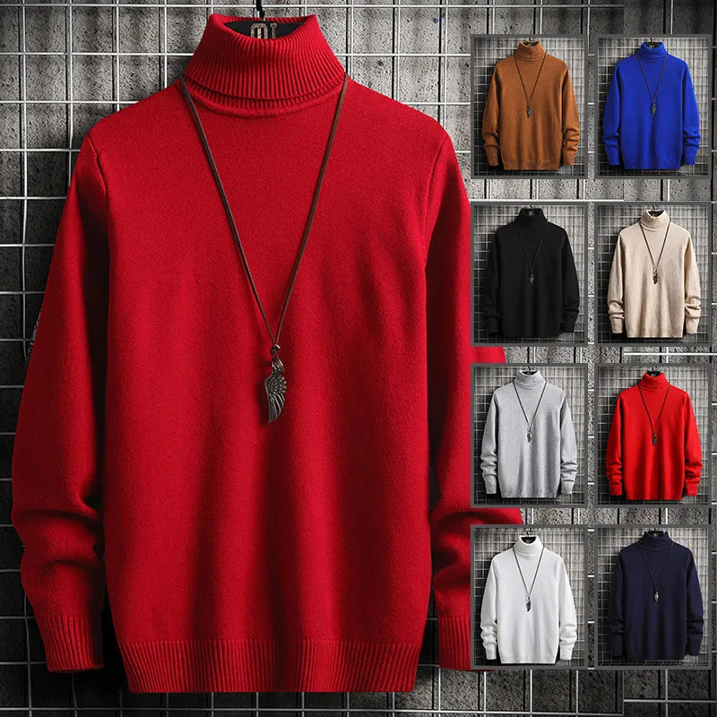 Men Pullovers Knitted Sweaters Turtleneck Solid Tops .