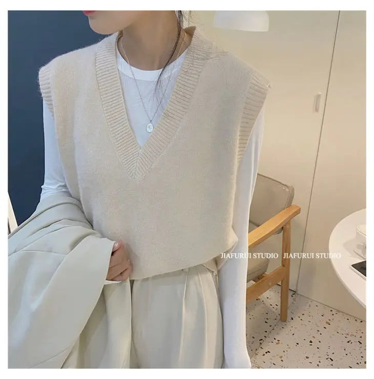 Sleeveless Knitted Sweater Vests Women Casual Solid Loose Outerwear .