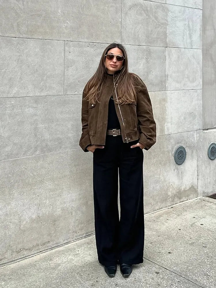 Street Suede Women's Jackets Vintage Brown.