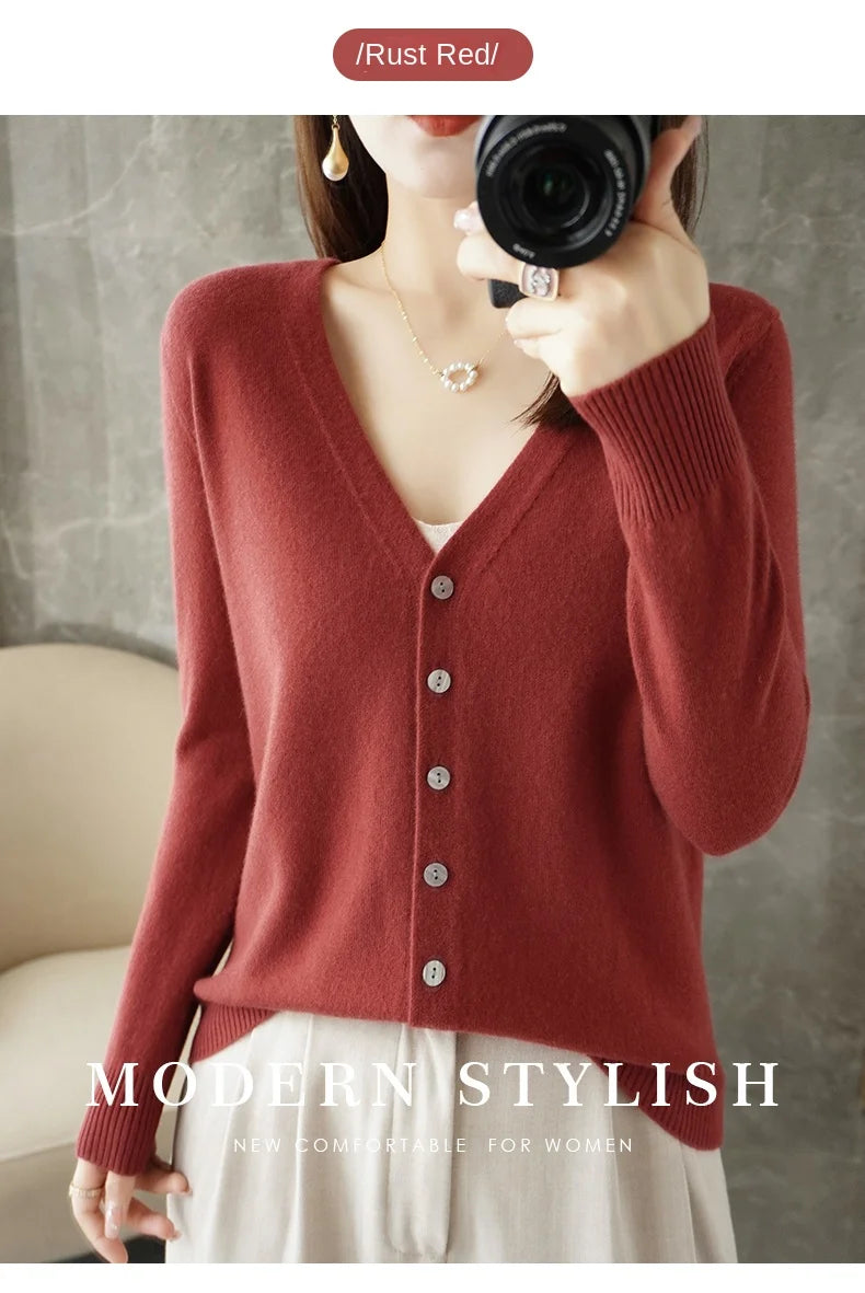 New V-Neck Temperament Small Fragrant Wind Women Loose Sweater .