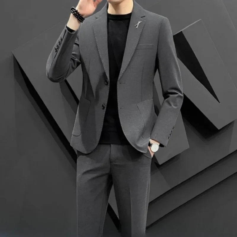 2 Piece Formal Outfit Set Male Big Size Grey Full Men's Dress .