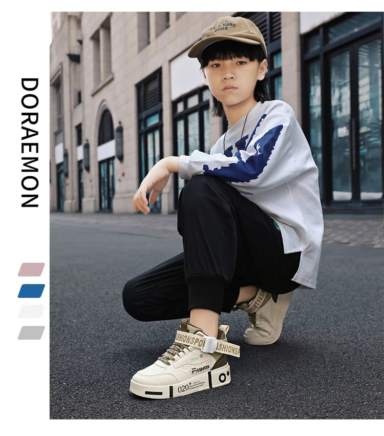 Kids Fashion Sports Shoes Boys High Top Board Shoes.