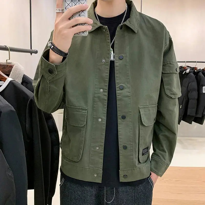 Men's Casual Jacket Spring Autumn Button Lapel Work Coat .