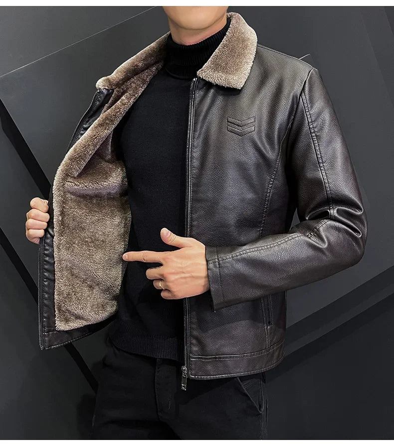 Brand Leather Jacket Men's Winter Motorcycle Clothes Leanther Jacket .