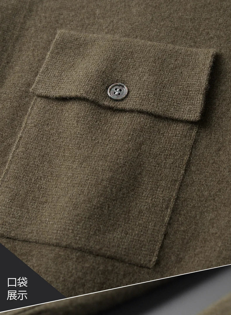 Autumn/Winter Cashmere Cardigan Men's Polo Neck Sweater.