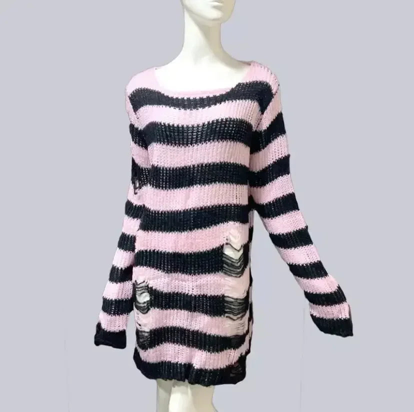 ZMZBCH Sexy Hollow Out Striped Long Sweaters .