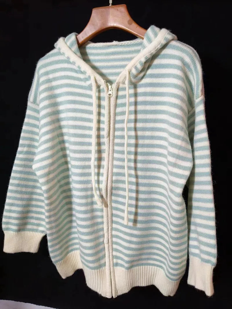 Striped Knit Cardigan Autumn and Winter New Loose Sweet.