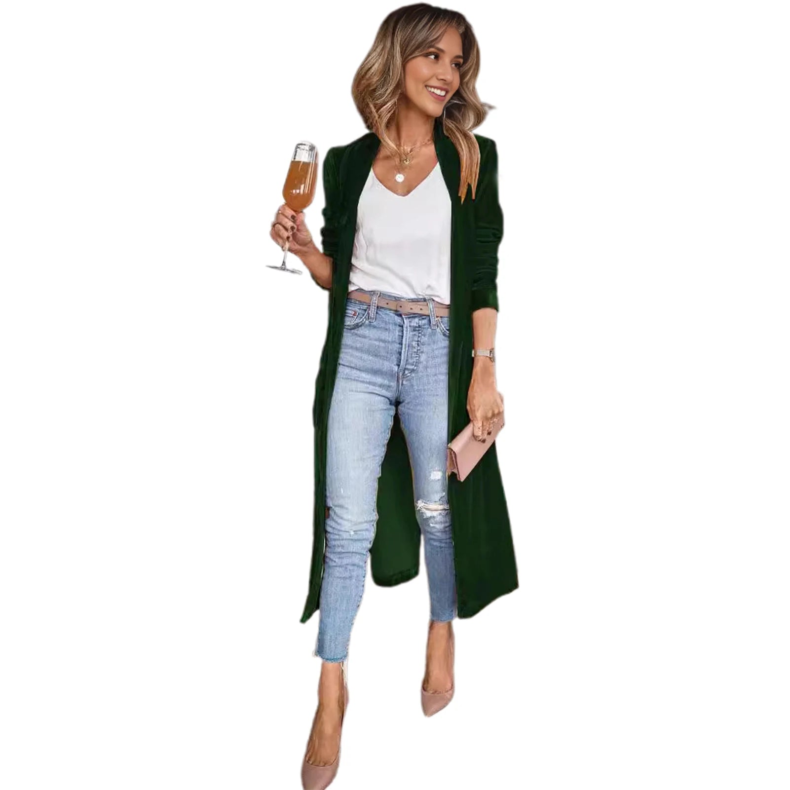 Stylish Women Coat Warm Fashion Golden Velvet Small Suit Jacket .