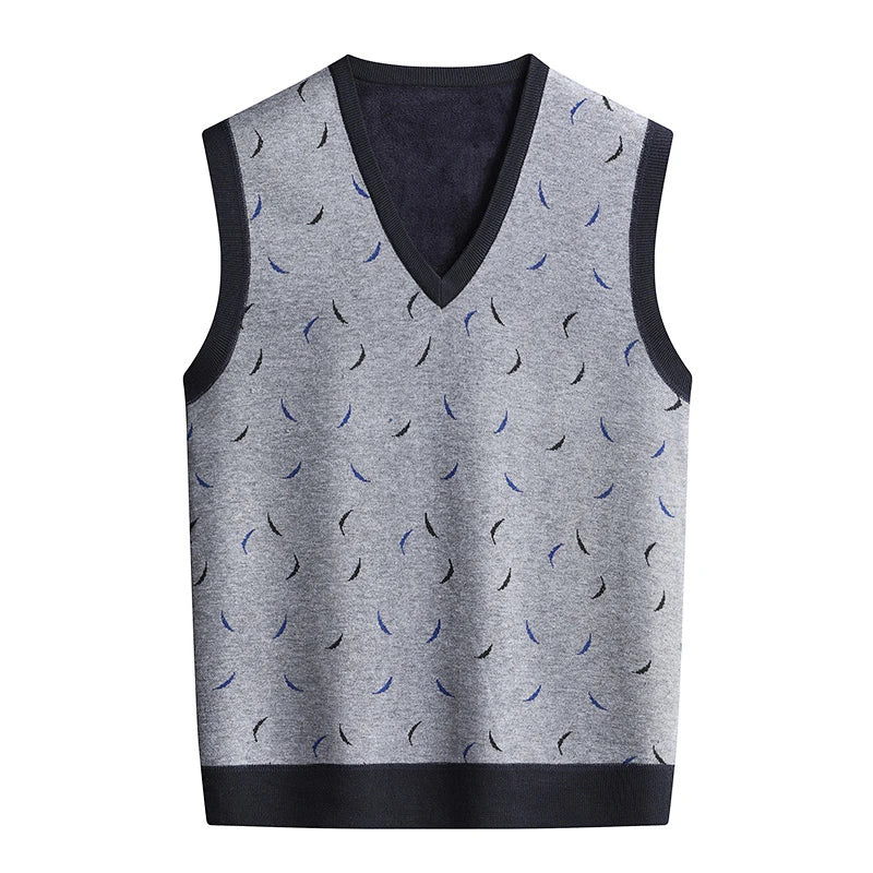 Men‘s V-neck Sweater Vest Autumn Winter Fleece Lining Knit.