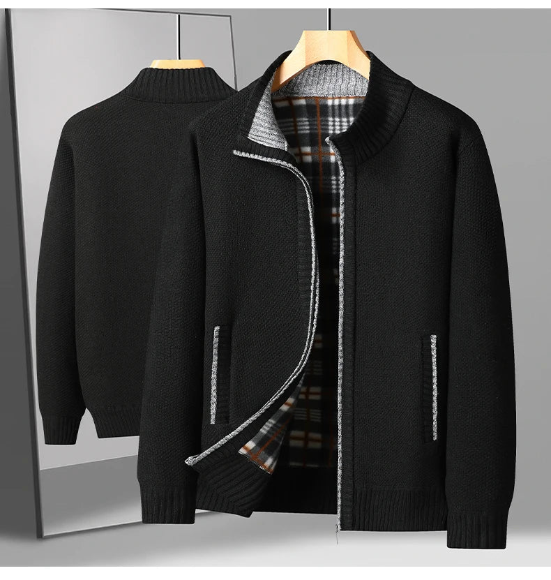 Men's Knitted Cardigan Jacket Autumn Winter Plush Sweater Men's.