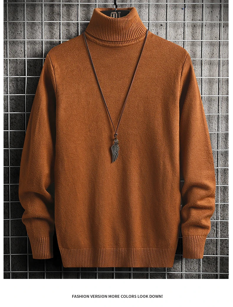 Men Pullovers Knitted Sweaters Turtleneck Solid Tops .