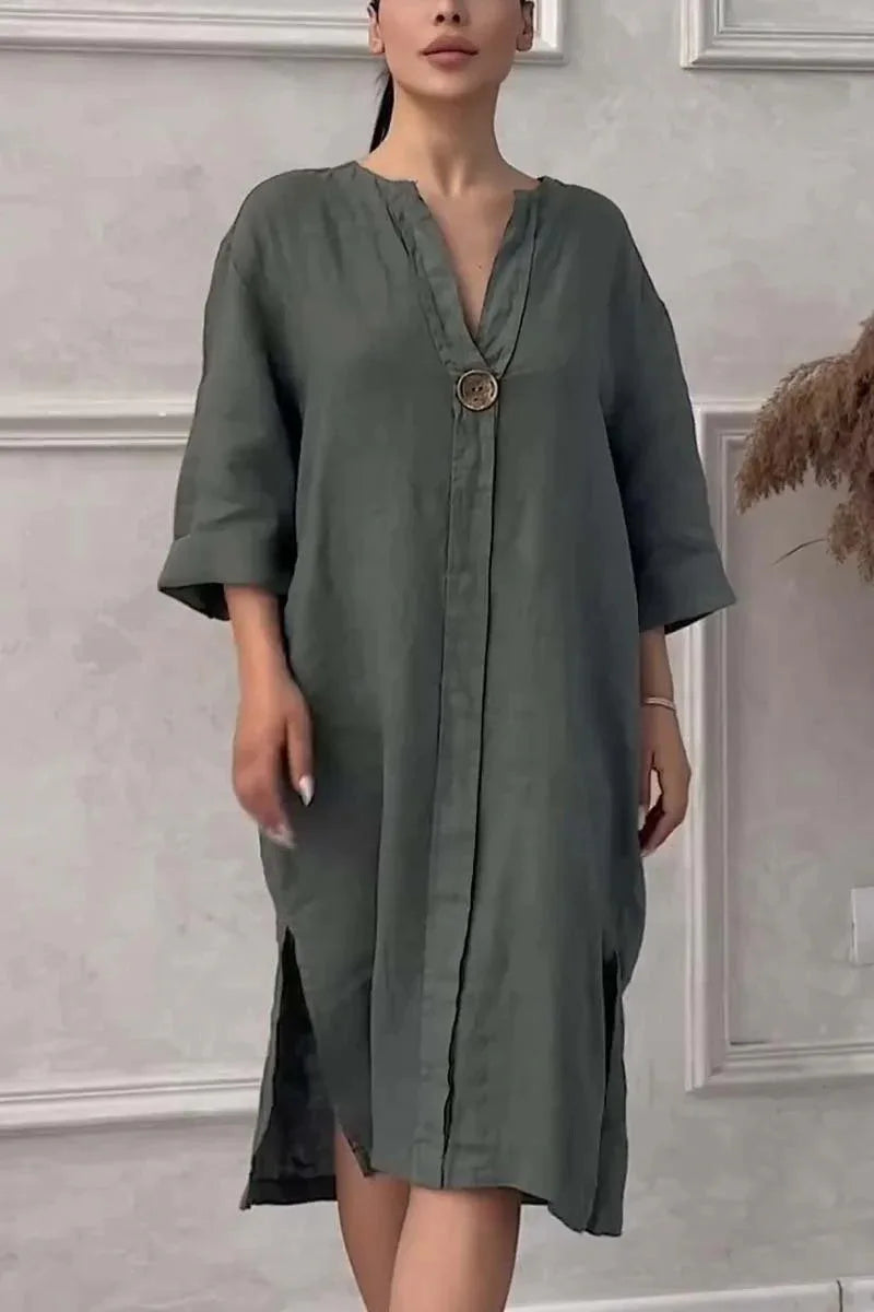 Y2k Long Sleeve Linen Maxi Dress Women ./MH