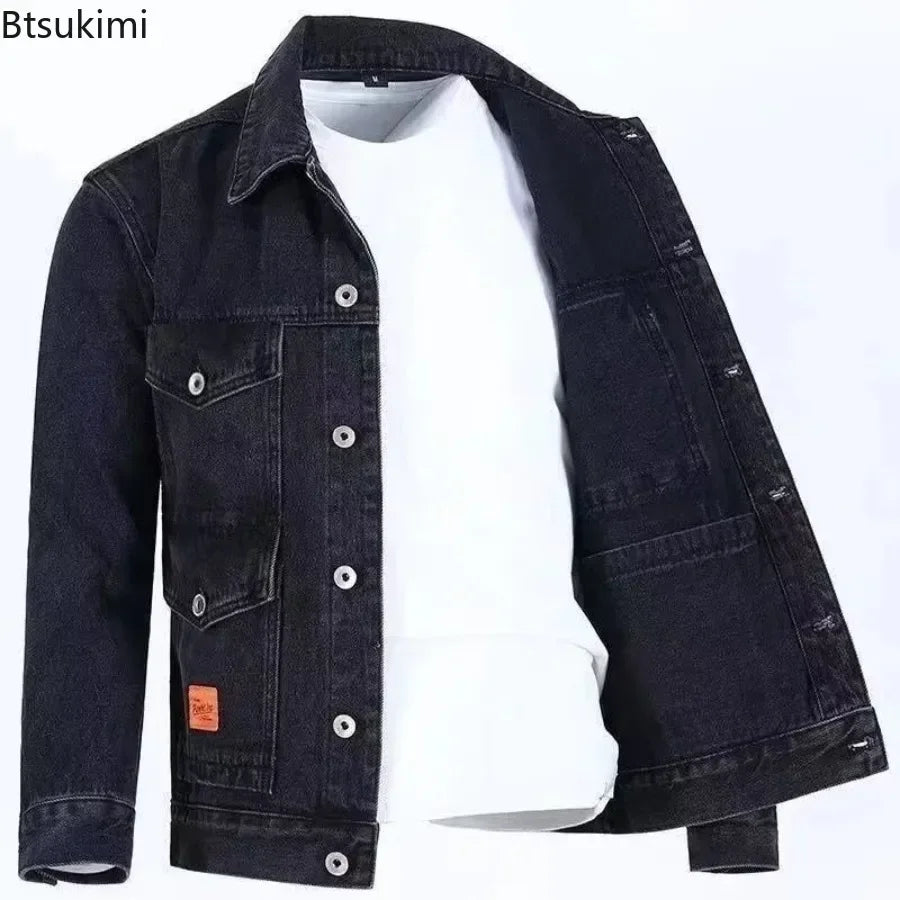 New Men's Denim Cargo Jacket Loose Vintage Fashion Casual Cardigan.