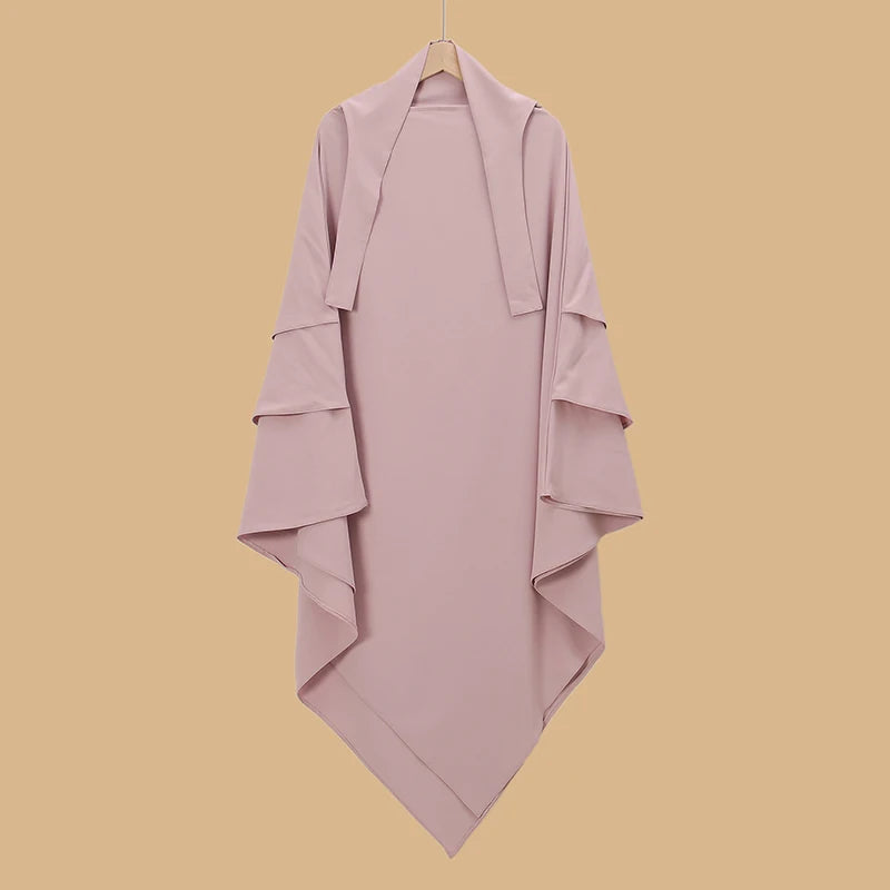 New Poka Khimar Hijab 3 Layer Prayer Garment Plain Muslim Long.