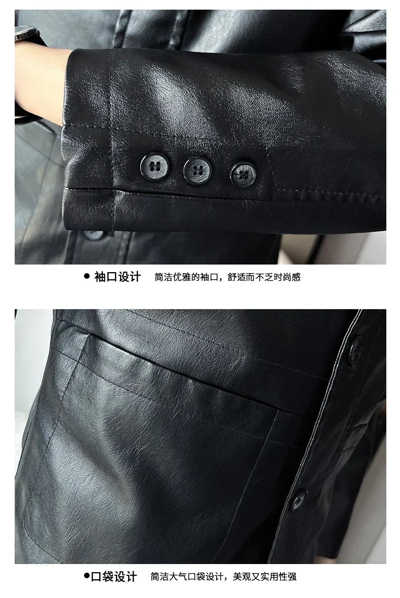 brand slim leather jacket coat Men Business Casual Autumn winter.