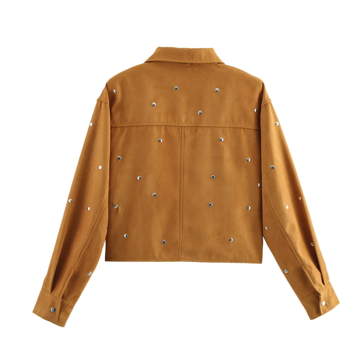TRAFZA Casual Chic Women Solid Jackets Rivet Long Sleeve .