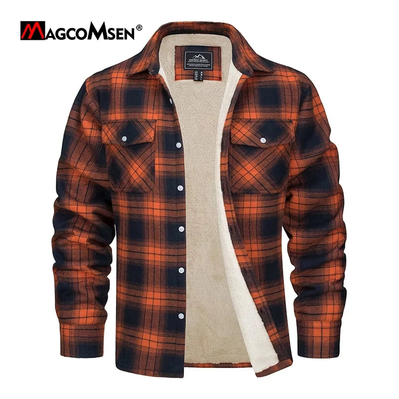 MAGCOMSEN Men's Fleece Plaid Flannel Shirt Jacket.