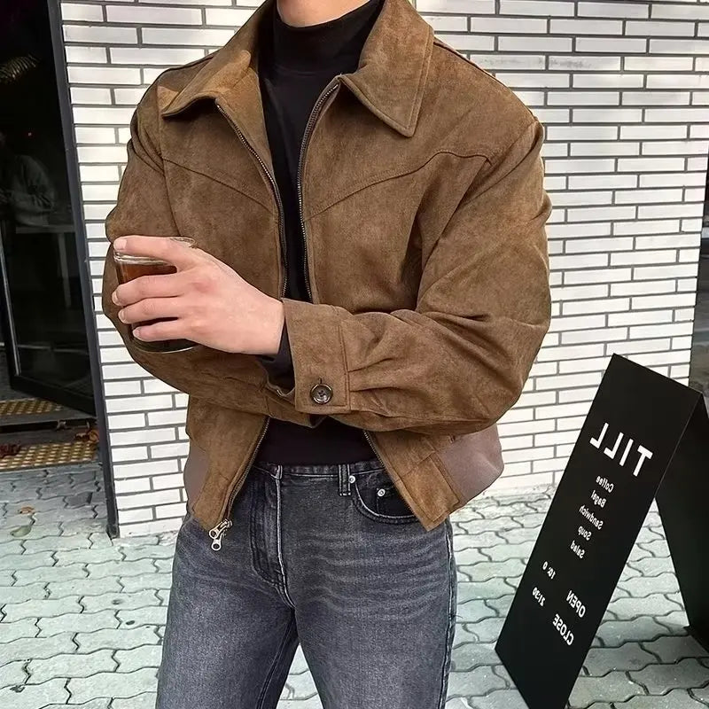 New Men's Jackets Retro Brown Coffee Suede Jacket For Men.