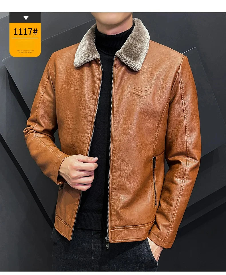 Brand Leather Jacket Men's Winter Motorcycle Clothes Leanther Jacket .