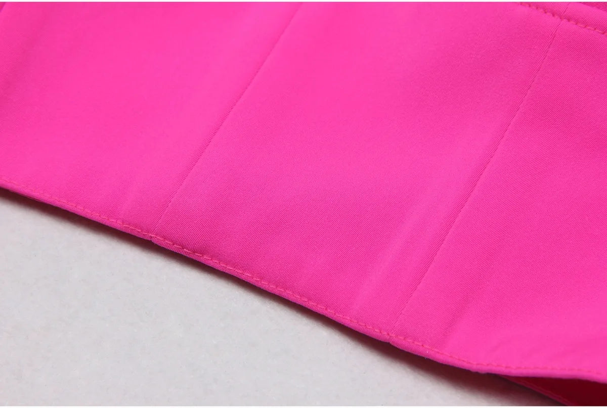 American  Fresh Fuchsia Color 3PCS Blazer Set with Bre Top and Pencil Pants .