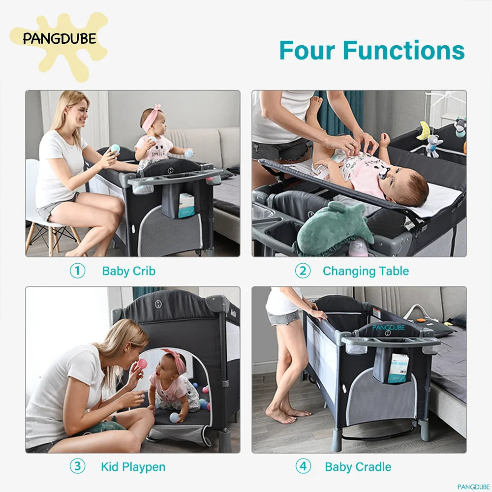 PANGDUBE Multifunctional Baby Crib 120*60cm Baby Bed,