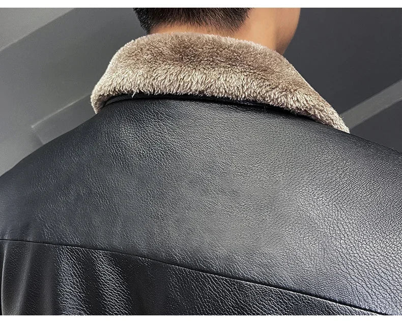 Brand Leather Jacket Men's Winter Motorcycle Clothes Leanther Jacket .
