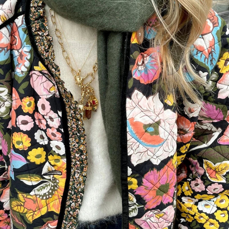 Maemukilabe Floral Print Loose Quilted Jacket .